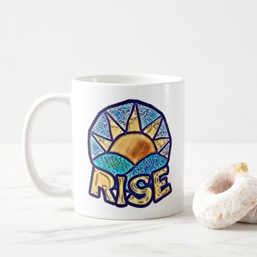 Golden Sun Rise ~ Uplifting Message Koffiemok (Met donut)