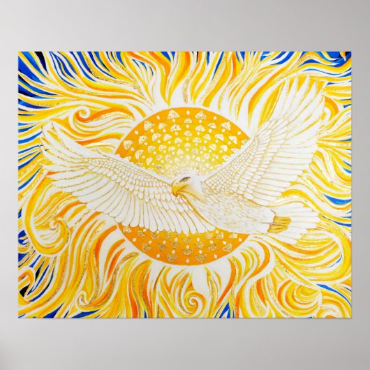Golden Sun White Eagle Artistisch Abstract Poster (Voorkant)