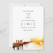 Golden Sundown Sky Pier Gevist Art Beach Wedding Kaart (Voorkant)