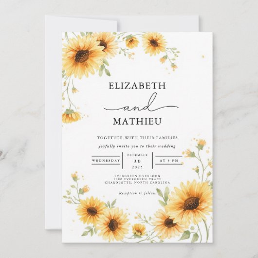 Golden Sunflower Arch Accent Wedding Kaart (Voorkant)