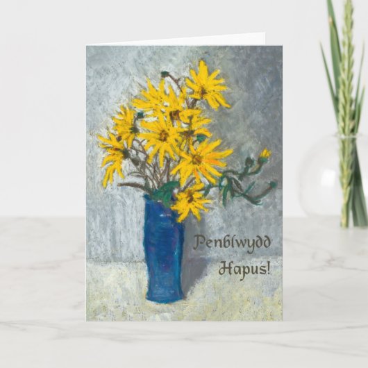 Golden Sunflower Birthday Kaart, Welsh Greeting Kaart (Voorkant)