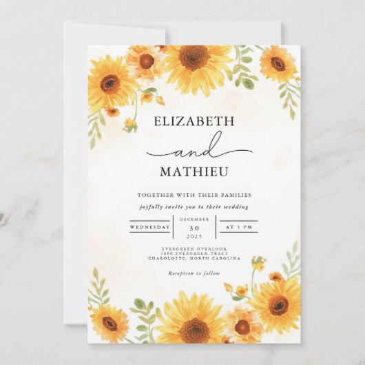 Golden Sunflower Border Accent Wedding Kaart (Voorkant)