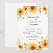 Golden Sunflower Border Accent Wedding Kaart (Voorkant / Achterkant)
