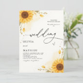 Golden Sunflower Botanische Romance bruiloft Kaart (Staand voorkant)