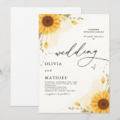 Golden Sunflower Botanische Romance bruiloft Kaart (Voorkant / Achterkant)