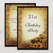 Golden Sunflower & butterflies 21e verjaardag Kaart (Voorkant / Achterkant)