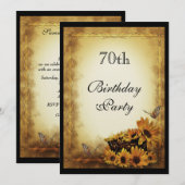 Golden Sunflower & butterflies 70e verjaardag Kaart (Voorkant / Achterkant)