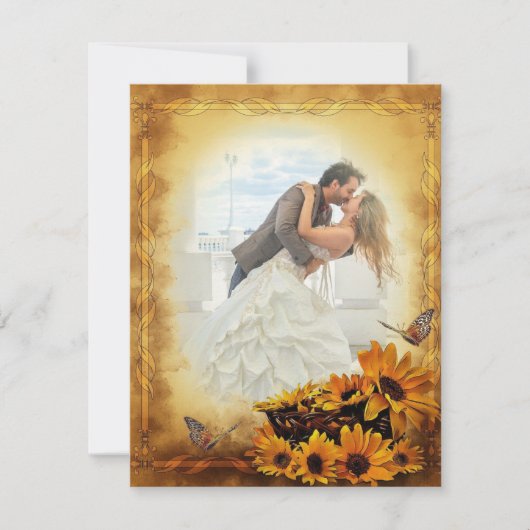 Golden Sunflower en Butterflies Wedding Kaart (Voorkant)