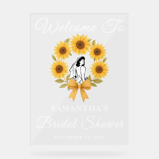 Golden Sunflower Herfst Vrijgezellenfeest Welkom Acryl Bord (Voorkant)