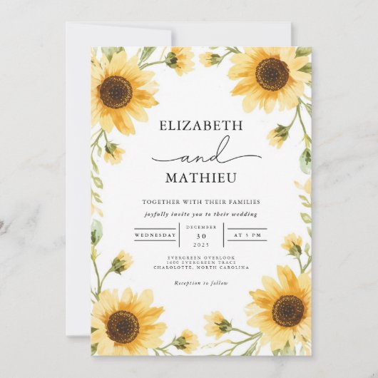 Golden Sunflower Meadow Border Wedding Kaart (Voorkant)