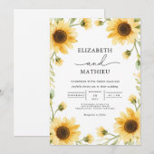 Golden Sunflower Meadow Border Wedding Kaart (Voorkant / Achterkant)