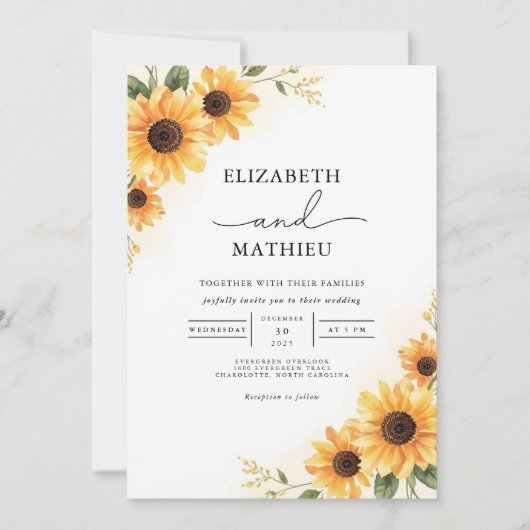 Golden Sunflower Rustic Bloom Wedding Kaart (Voorkant)