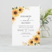 Golden Sunflower Rustic Bloom Wedding Kaart (Staand voorkant)