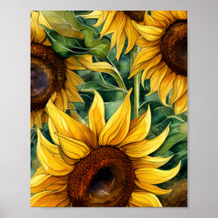 Golden Sunflower Triptych Poster