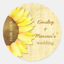 Golden Sunflower Wedding Save the Date Ronde Sticker