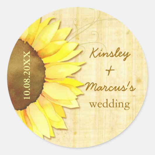 Golden Sunflower Wedding Save the Date Ronde Sticker (Voorkant)