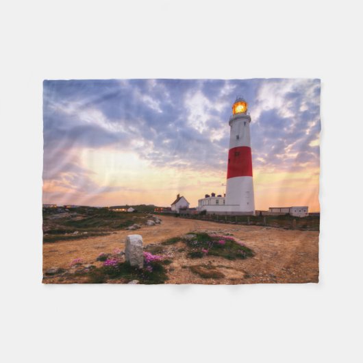Golden Sunrise bij Portland Bill Lighthouse Fleece Deken (Voorkant (Horizontaal))