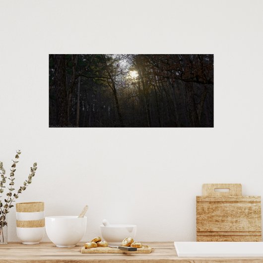 Golden Sunrise in het winterbos Poster (Keuken)