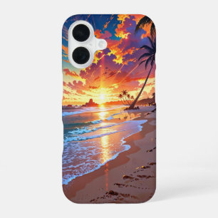 Golden Sunset Anime Beach iPhone 16 Hoesje