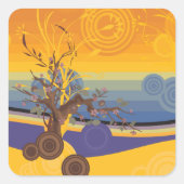 Golden Sunset Art Vierkante Sticker (Voorkant)