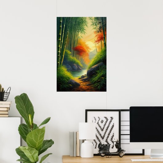 Golden Sunset Badt het Bamboe Bos Poster (Thuiskantoor)