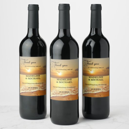 Golden Sunset Beach Destination Wine Label Wijn Etiket (Flessen)