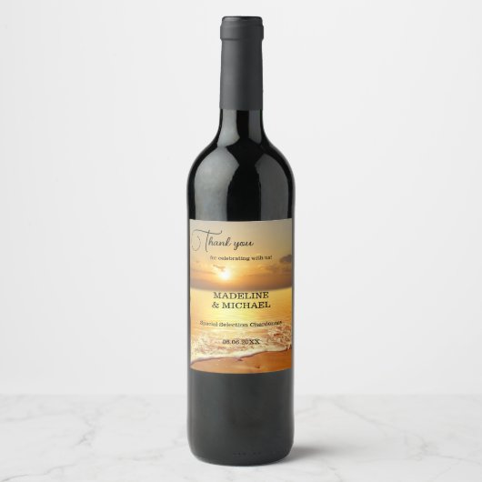 Golden Sunset Beach Destination Wine Label Wijn Etiket (Voorkant)