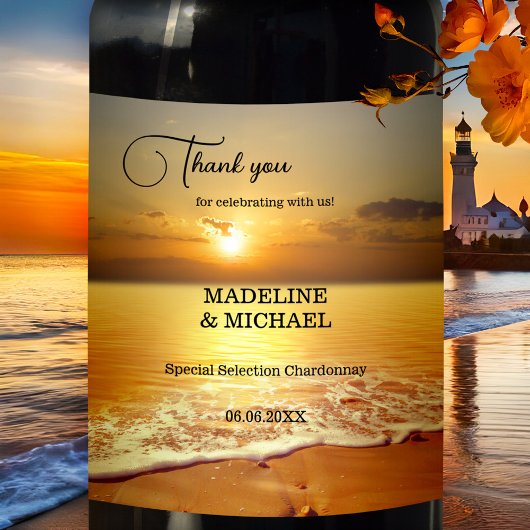 Golden Sunset Beach Destination Wine Label Wijn Etiket