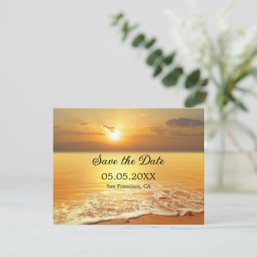 Golden Sunset Beach of bestemming Bewaar de datum Aankondiging (Staand voorkant)