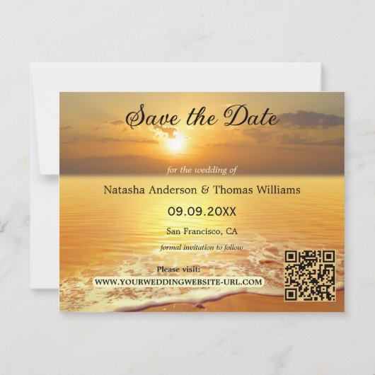 Golden Sunset Beach of bestemming Bewaar de datum Aankondiging (Achterkant)