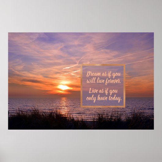 Golden Sunset Beach Quote Dream, alleen nog vandaa Poster (Voorkant)