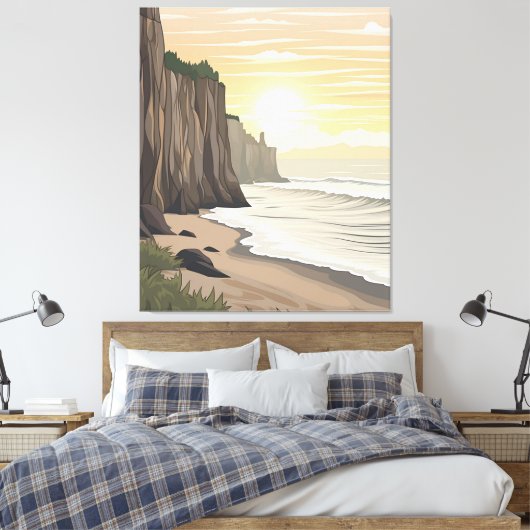 Golden Sunset Cliffs met uitzicht op de serene oce Canvas Afdruk (Insitu (Slaapkamer))