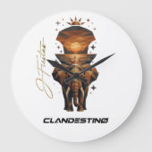 Golden Sunset Elephant Wall Clock – Nature Art Grote Klok (Voorkant)