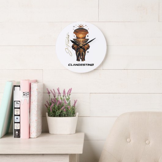 Golden Sunset Elephant Wall Clock – Nature Art Grote Klok (Leeskamer)