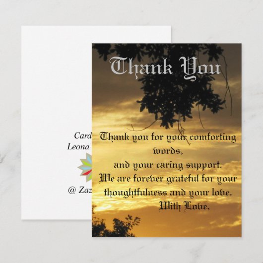 Golden Sunset Flat Sympathie Dank u kaart (Voorkant / Achterkant)