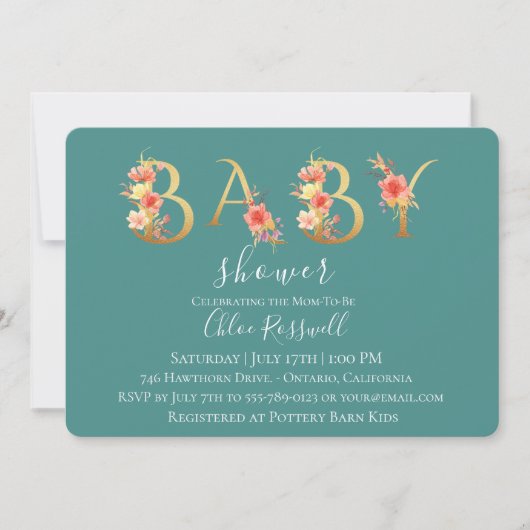 Golden Sunset Floral Baby shower Invitation Kaart (Voorkant)