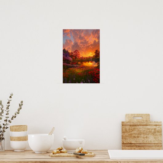 Golden Sunset Lake Poster (Keuken)