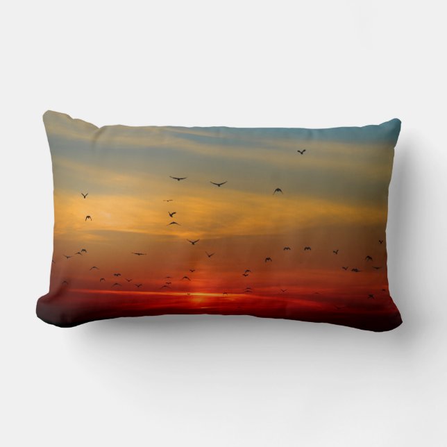 Golden Sunset Landscape Birds Blue Yellow Kussen (Voorkant)