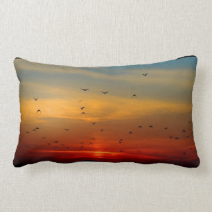 Golden Sunset Landscape Birds Blue Yellow Kussen