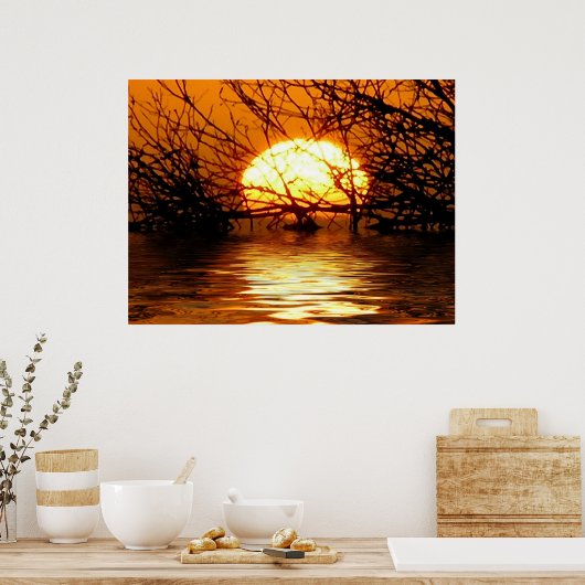 Golden Sunset Liquid Reflection Poster (Keuken)