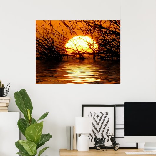 Golden Sunset Liquid Reflection Poster (Thuiskantoor)