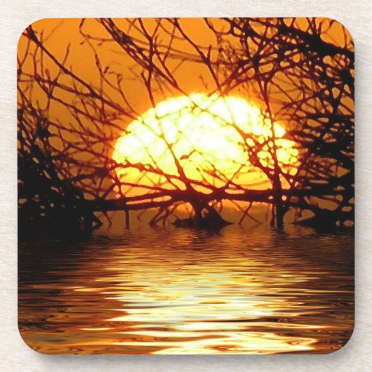 Golden Sunset Liquid Reflection Set van 6 Onderzetter (Voorkant)