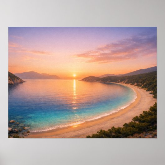 Golden Sunset Ocean Bay Poster - Mediterranean (Voorkant)
