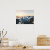 Golden Sunset Ocean Waves on Rocks Serene Seascape Poster (Keuken)
