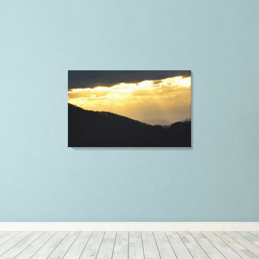 Golden Sunset op de blauwe schijf Canvas Afdruk (Insitu (Houten vloer))