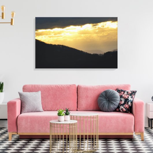 Golden Sunset op de blauwe schijf Canvas Afdruk (Insitu (Woonkamer))
