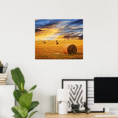 Golden Sunset Over Boerderij Field Poster (Thuiskantoor)