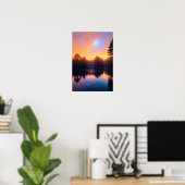 Golden Sunset Over het Calm-meer Poster (Thuiskantoor)