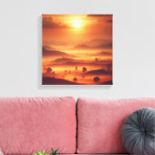 Golden Sunset Over Misty Hills Vintage Canvas Afdruk (Insitu (Woonkamer))