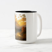 Golden Sunset Over Tranquil Mountain Lake Tweekleurige Koffiemok (Voorkant rechts)